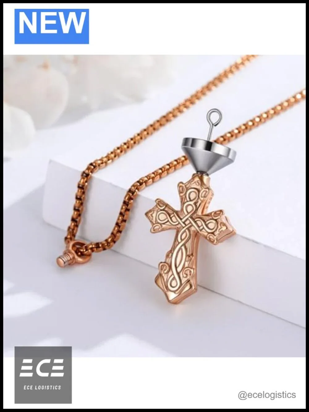 925 Sterling Silver Rose Gold Plated Celtic Cross Urn Necklace for Ashes